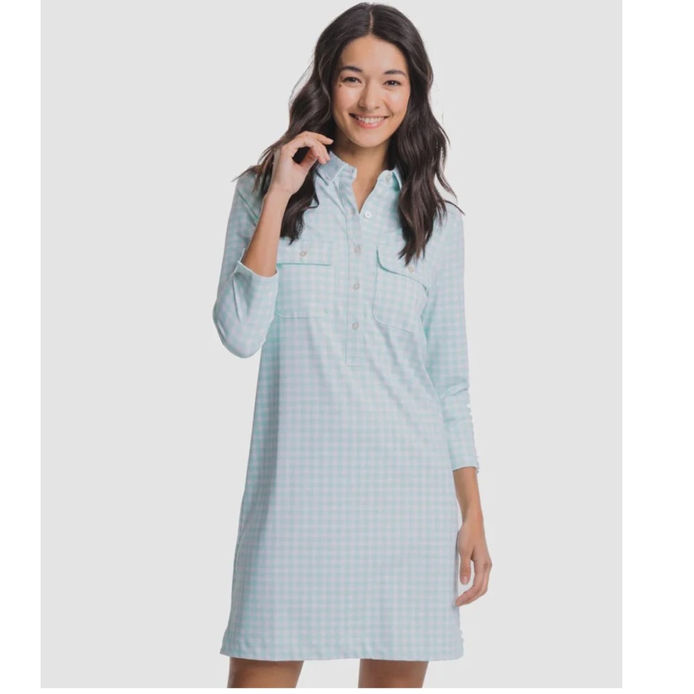 NEW SOUTHERN TIDE JESSICA GINGHAM PERFORMANCE DRESS / BALTIC TEAL